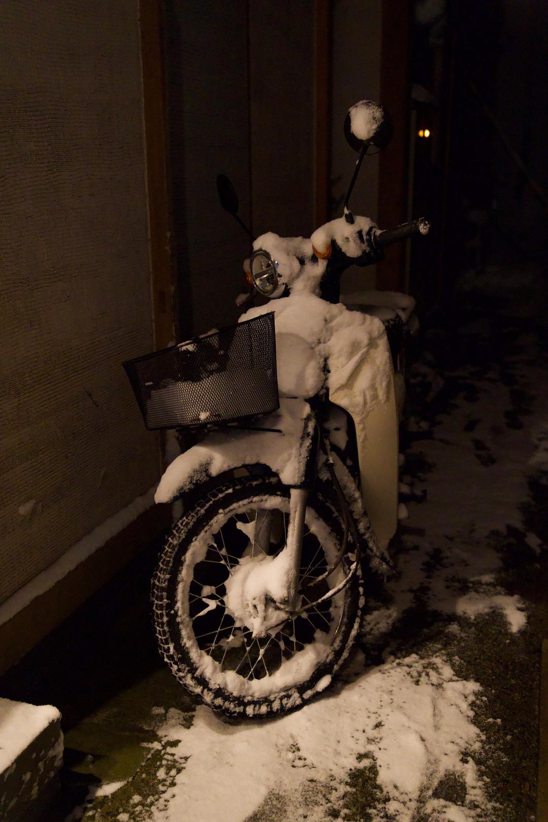 Moped under a winter coat – Ginzan Onsen, Yamagata