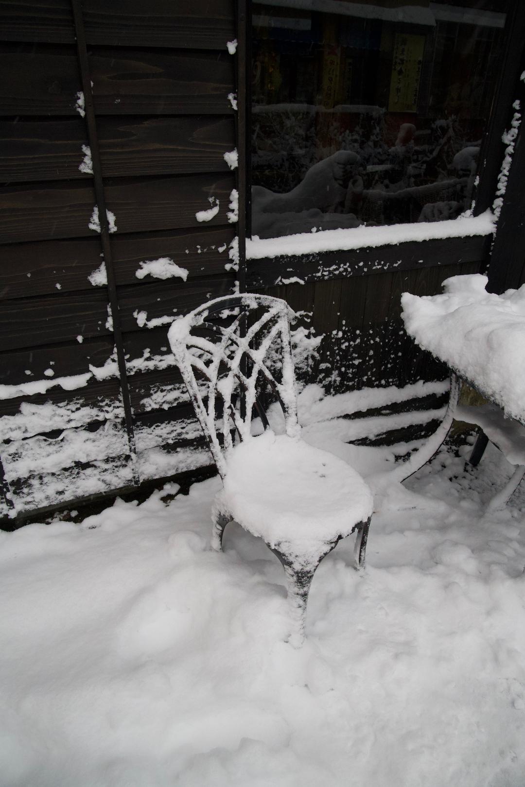 A chair waiting for spring – Ginzan Onsen, Yamagata