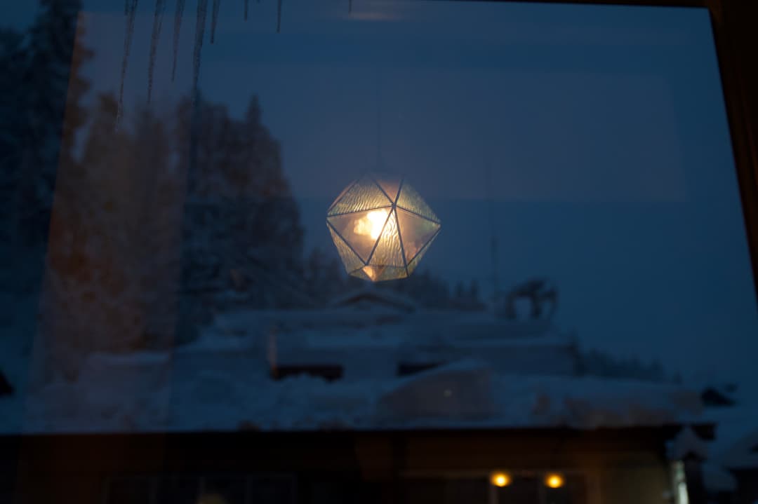 Reflected lamp over snow – Yamagata, Japan