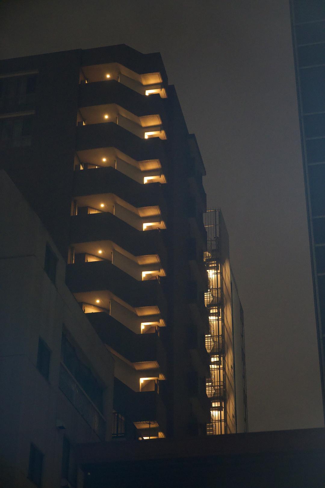 Amber stairs in mist – Tokyo, Japan
