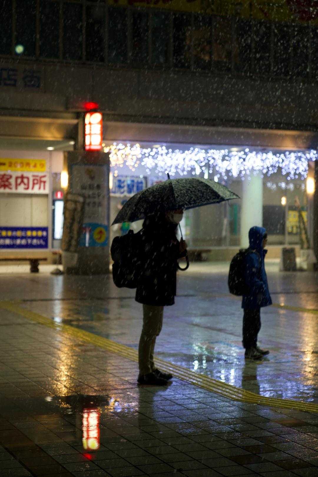 Umbrellas on wet pavement – Yamagata, Japan