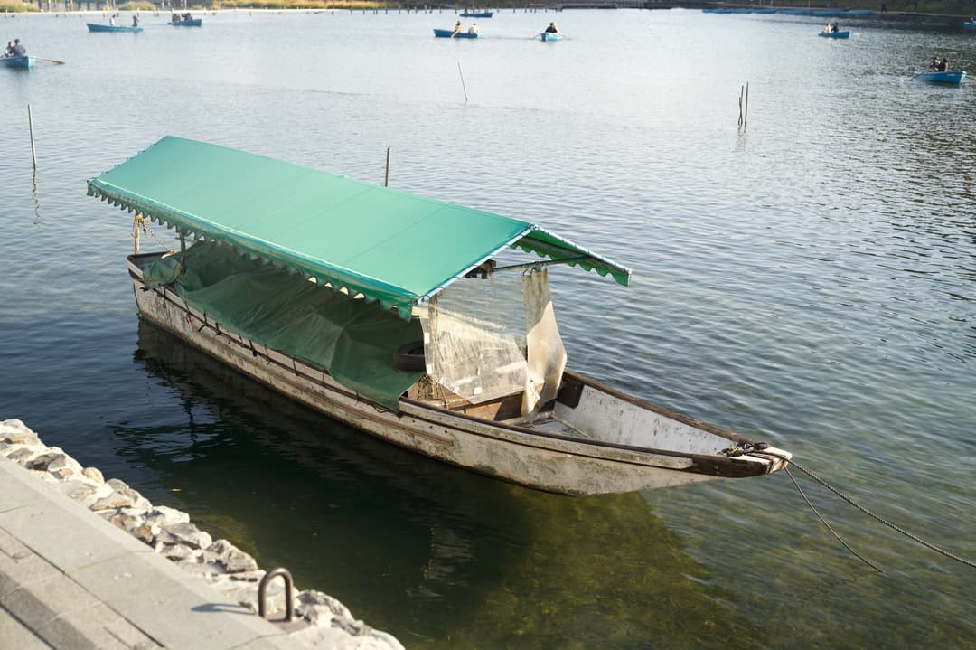 Moored green-roof boat – Kyoto, Japan