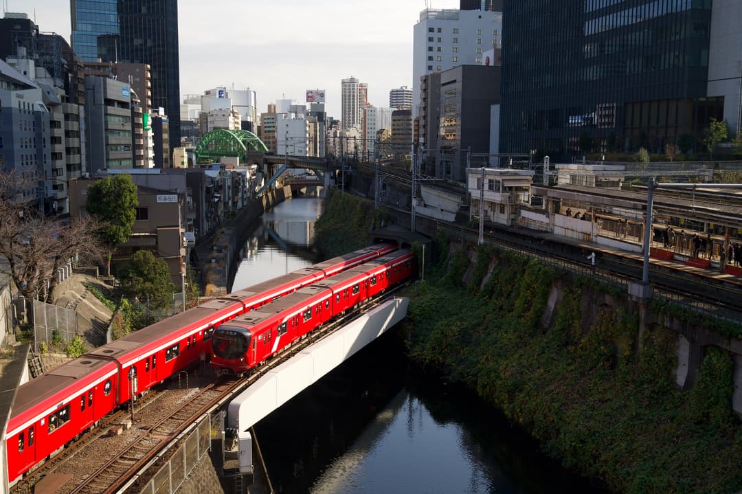 Two red trains – Tokyo, Japan