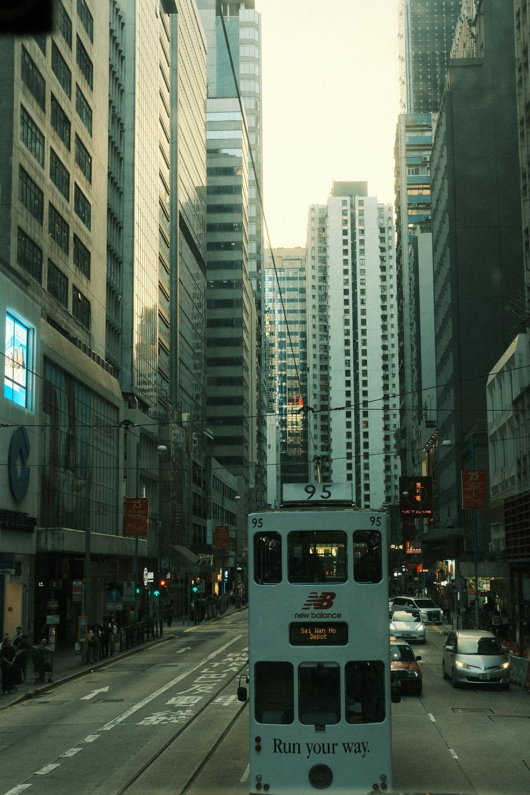 Tram in the city canyon – Hong Kong
