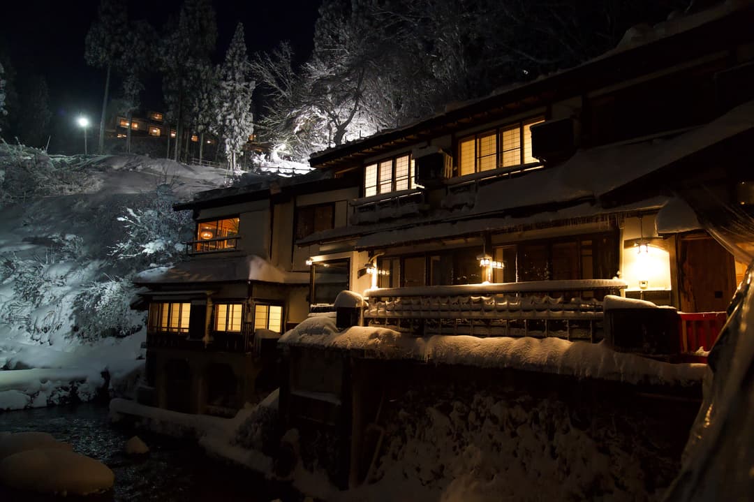 Inn windows after dark – Yamagata, Japan