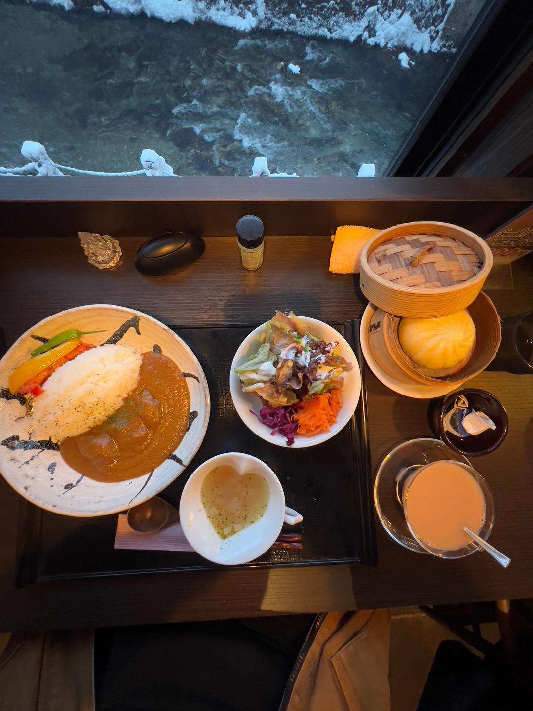 Lunch above the stream – Ginzan Onsen, Yamagata